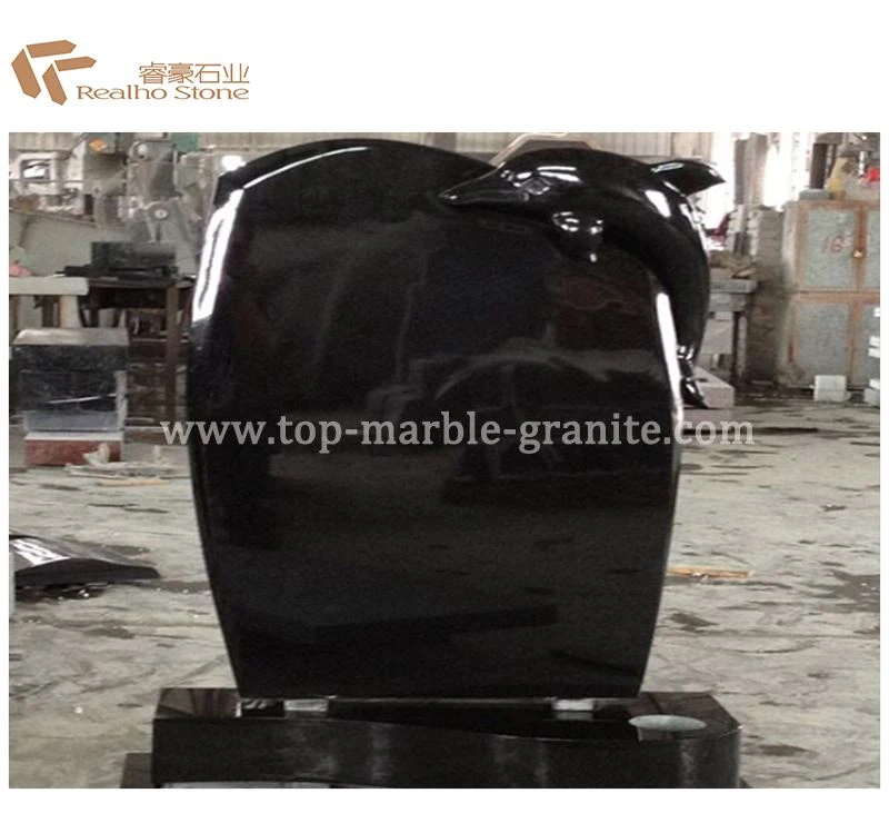 Black granite Dolphin Heart tombstone Black granite Dolphin Heart tombstone