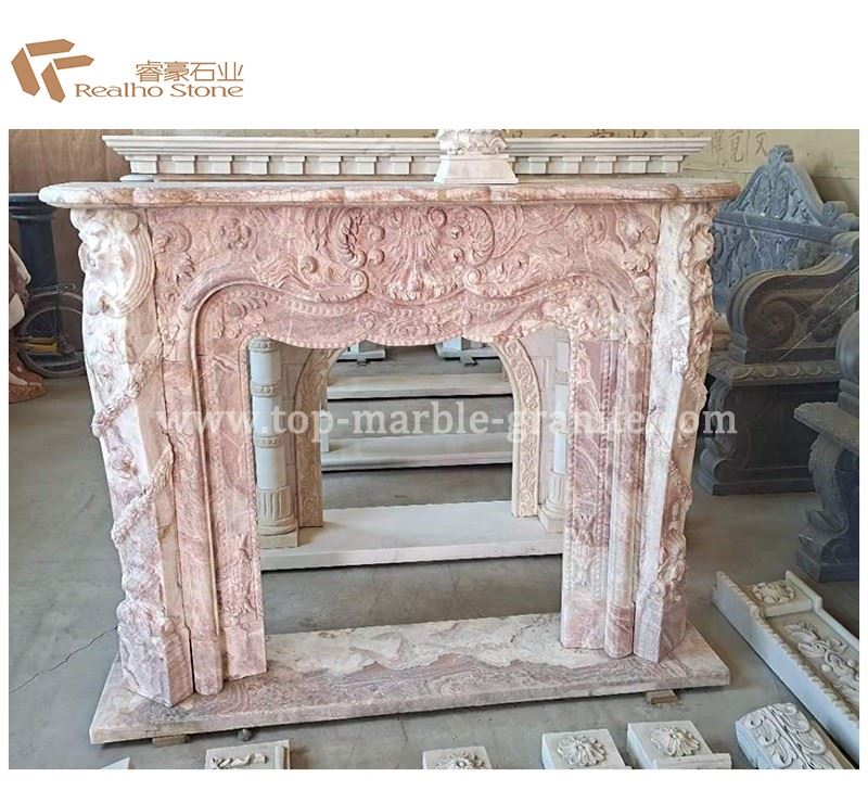 Pink marble fireplace