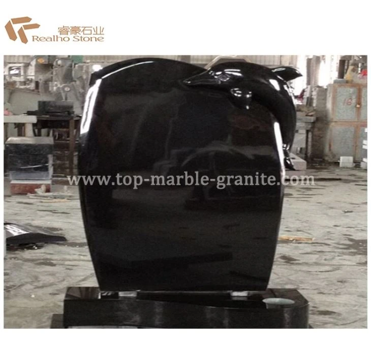 Dolphin Heart Style Blue Pearl Granite Gravestone With Animal