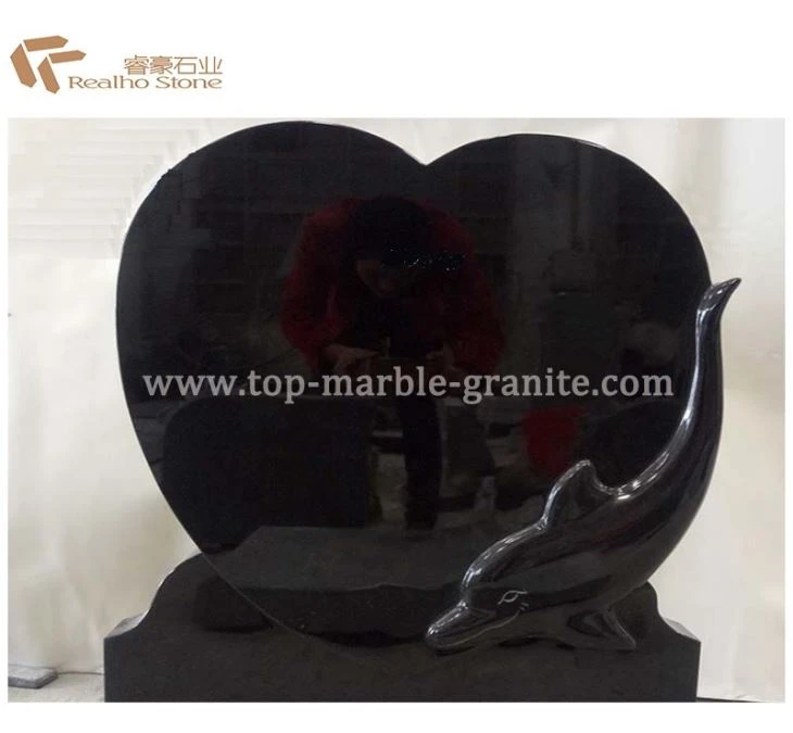 Dolphin Heart Style Blue Pearl Granite Gravestone With Animal